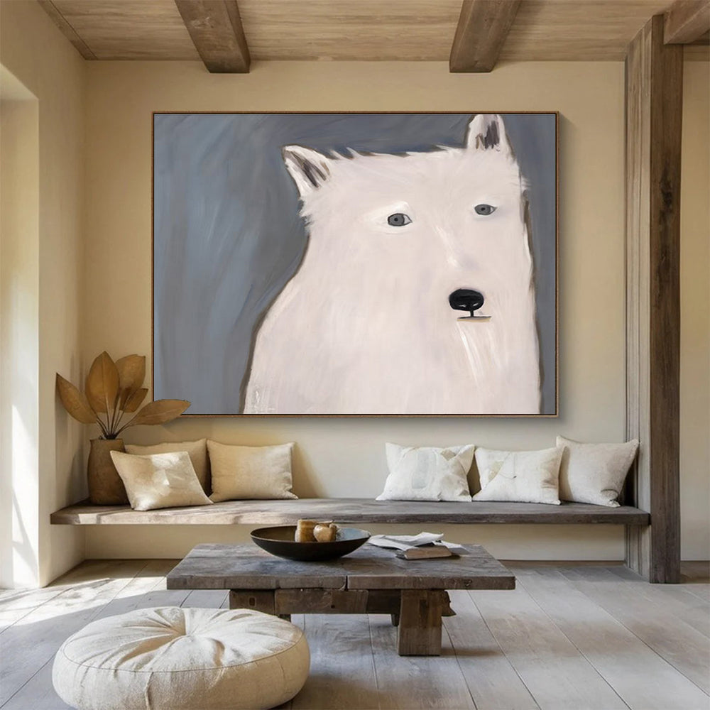 “White Wolf Portrait” - Minimalist Animal Painting On Canvas DKS422