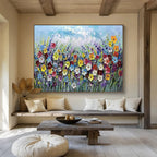 “Colorful Flower Field with Thick Textures” Impasto Floral Painting On Canvas PT1795