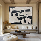 “Black and White Geometric Shapes” - Cubist Abstract Painting On Canvas PT093