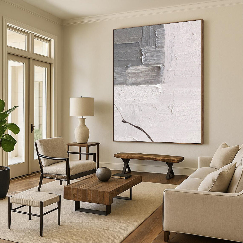 “Grey and White Textured Patch” - Minimalist Abstract Painting On Canvas DS361