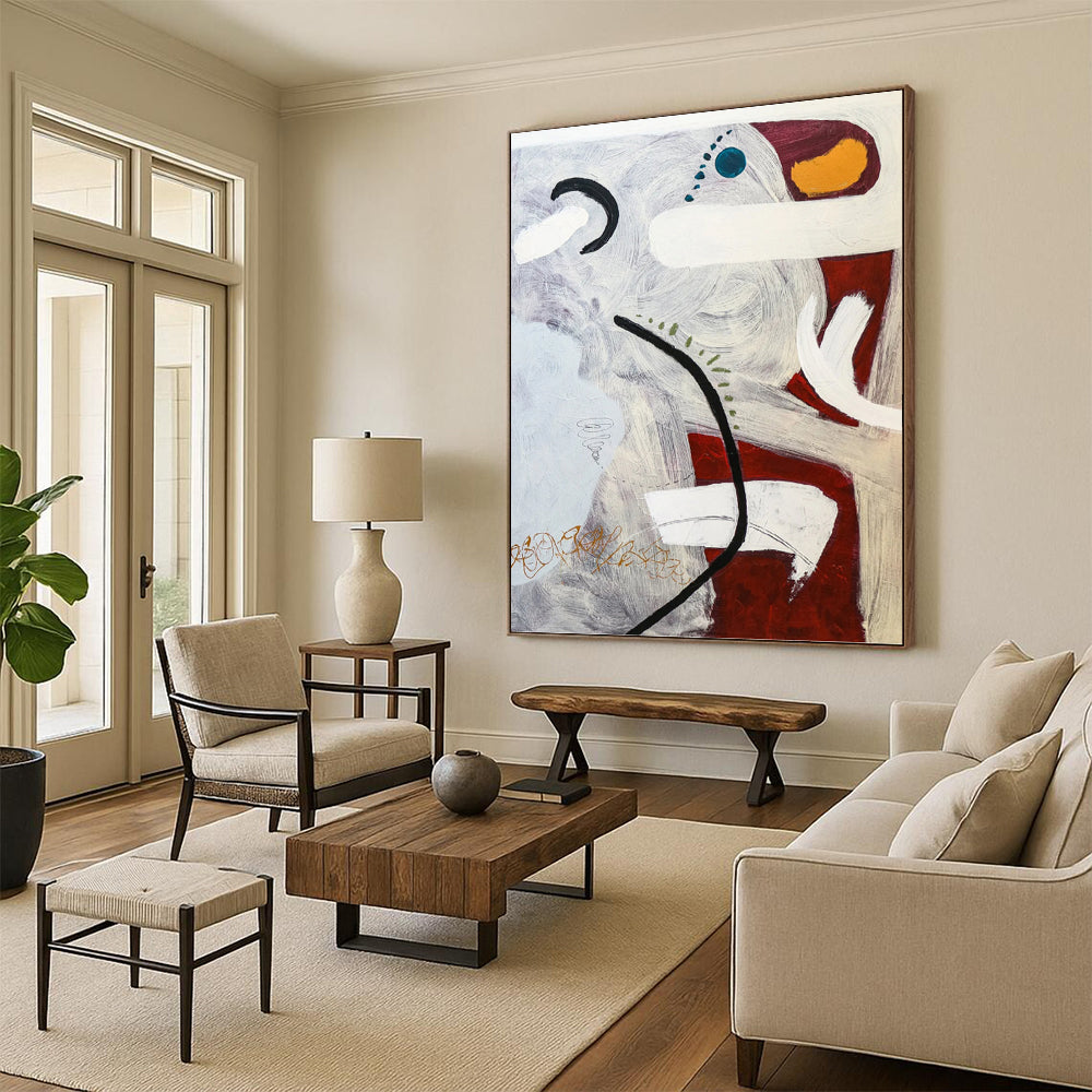 “Grey - Red Abstract with Accents” - Dynamic Abstract Painting On Canvas PT1108