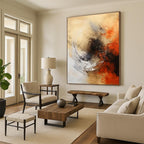 Beige, Grey, Black & Orange Abstract Circle Painting On Canvas PS0828