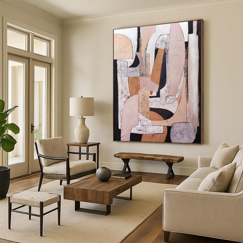 “Neutral Tones Geometric Abstract” - Earthy Shapes in a Modern Composition Painting On Canvas DS252