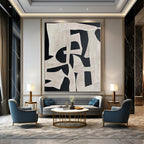 “Black - White Organic Geometric” - Artistic Abstract Painting On Canvas PS0132