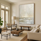“Beige and Gray Coastal Calm” - Abstract Landscape Painting On Canvas PT2360