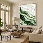 “Green - White Textured Abstract Waves” - Abstract Painting On Canvas PT2069