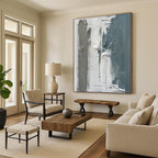 “Gray - White Textured Blocks” - Gray, White Abstract Painting On Canvas PS0494