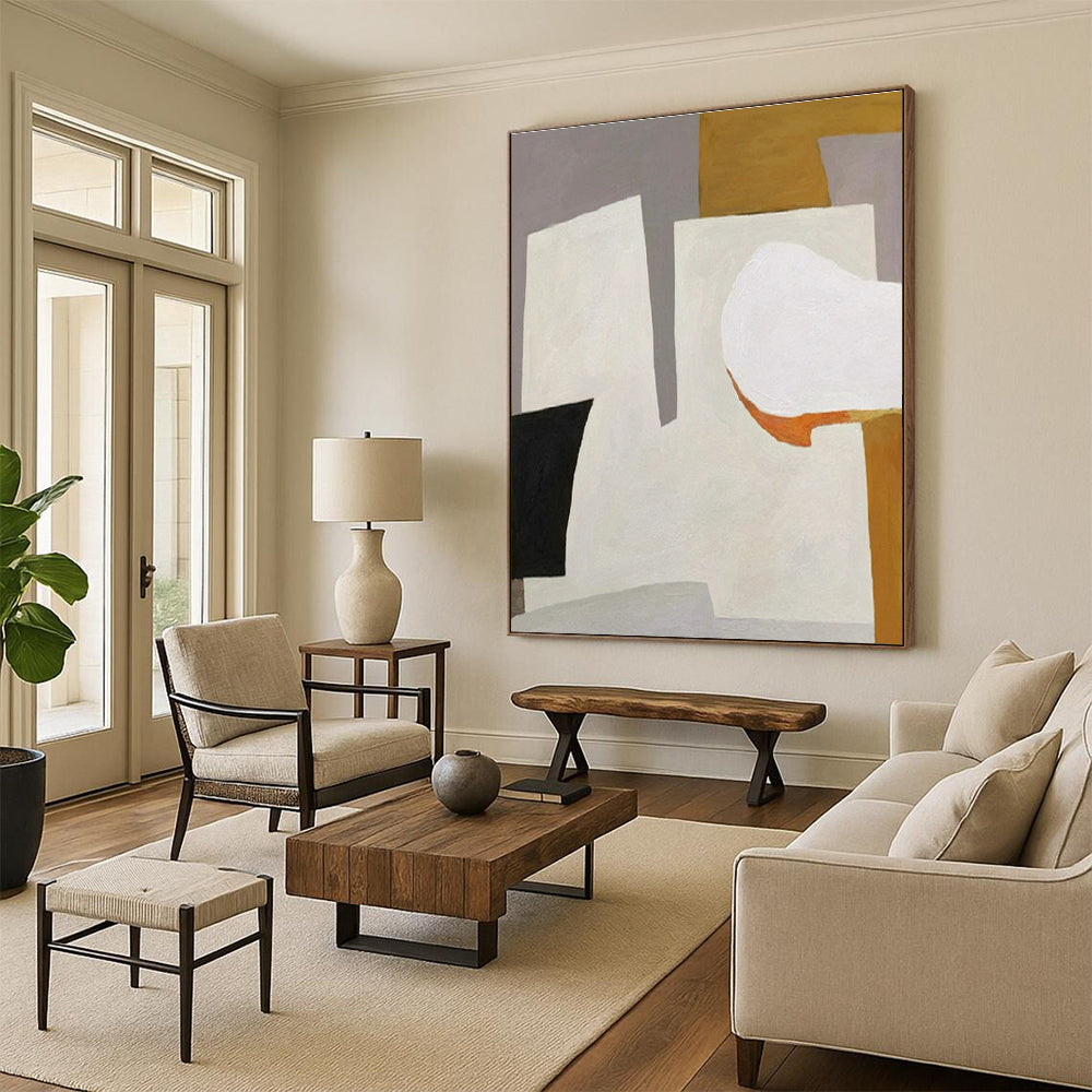 “Pastel Geometric Mix” - Gray, White, Orange, Purple Abstract Geometric Painting On Canvas PS0655