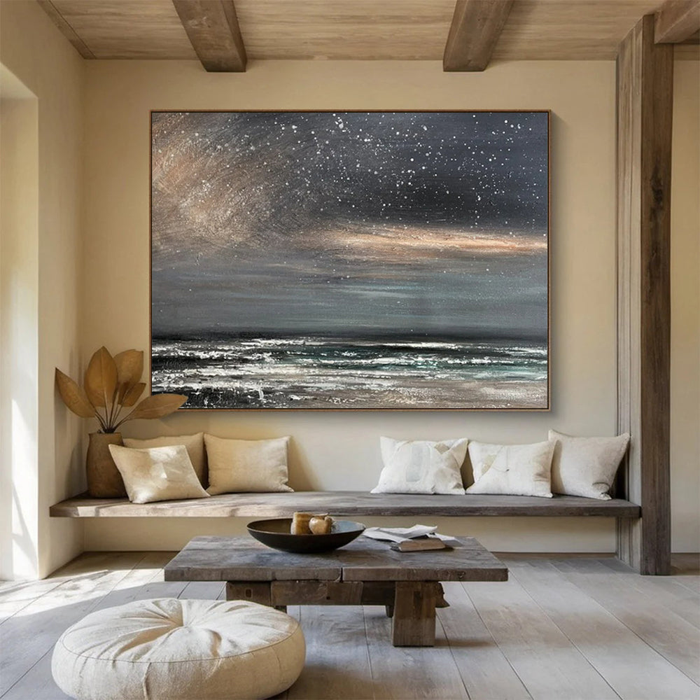 “Starry Night Over the Ocean” - Impressionist Seascape - Painting On Canvas PT1786