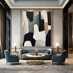 Black, White, Beige with Abstract Shapes "Monochrome Mosaic" Abstract Painting On Canvas PS1280