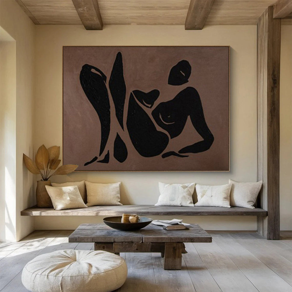 “Brown Silhouette Figures” - Black & Brown Figurative, Modernist Oil Painting On Canvas DKS743
