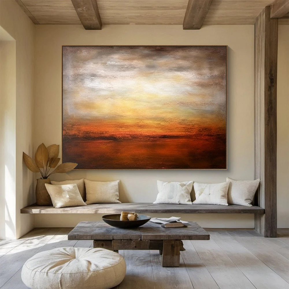 Warm Sunset Horizon - Gradient Landscape Painting On Canvas DKS343