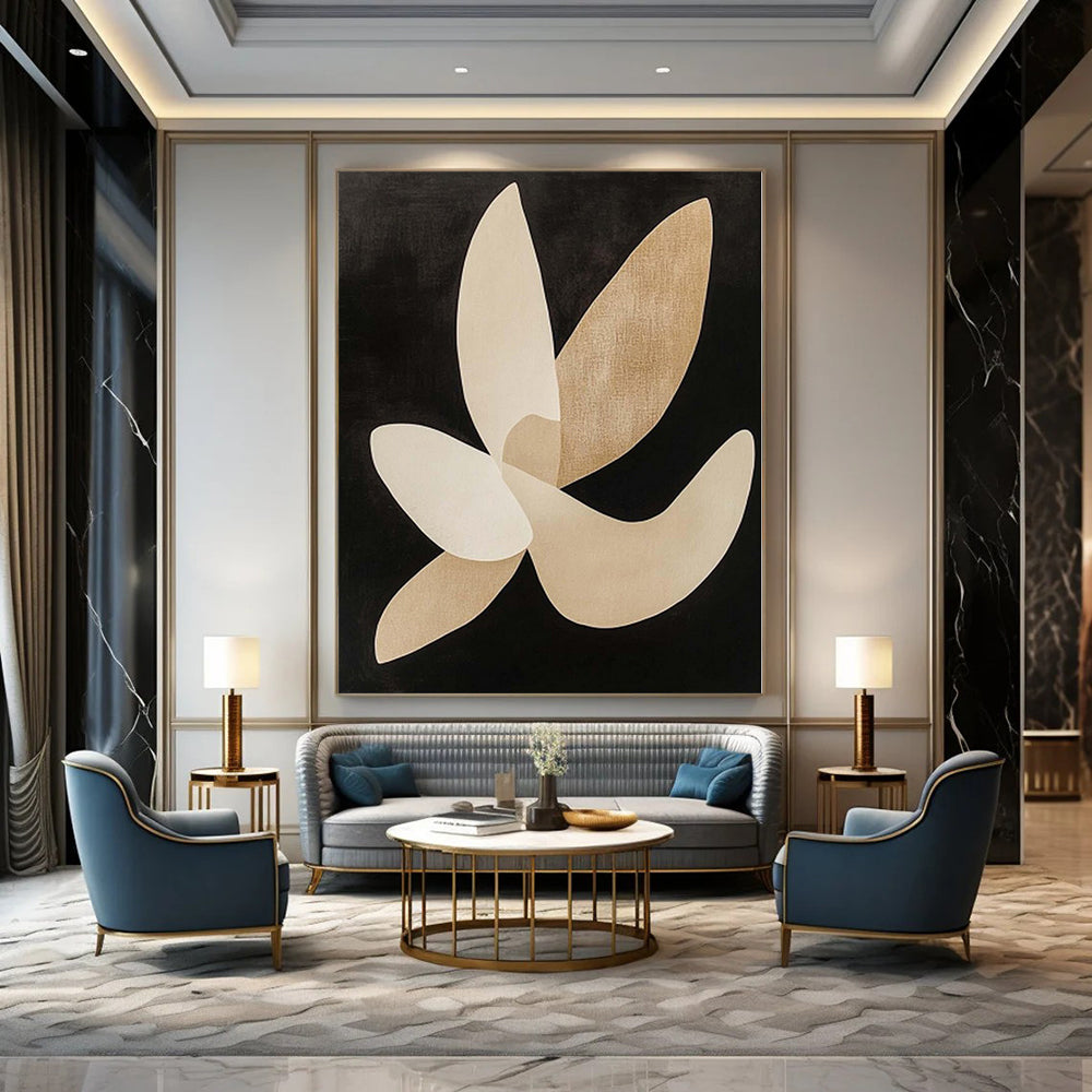 “Black - Beige Organic Shapes” - Artistic Abstract Painting On Canvas PS0138