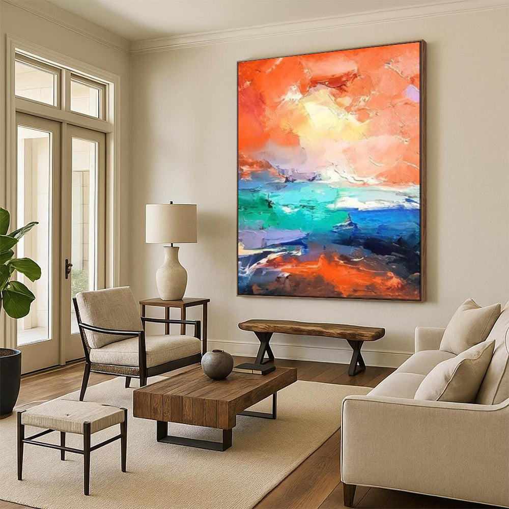 Vibrant Orange - Blue Abstract, Expressionistic Wave, Kandinsky - Inspired, Painting On Canvas PT2114