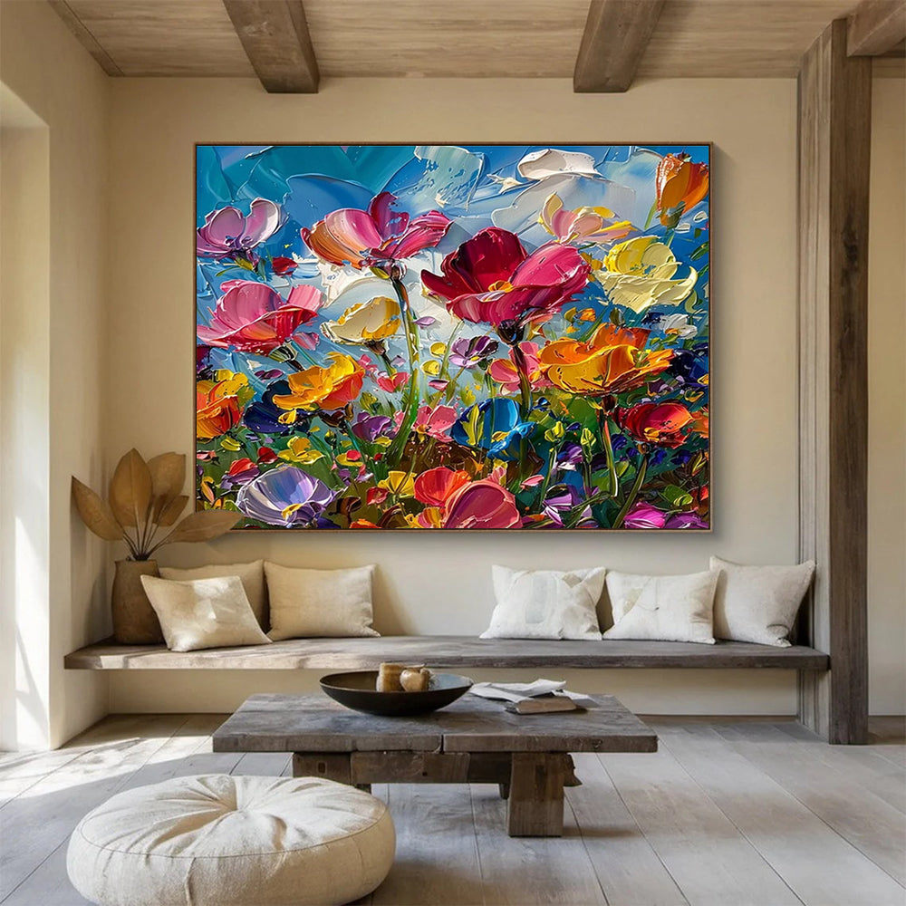 “Colorful Impasto Flowers” - Impasto Oil Painting On Canvas DKS794