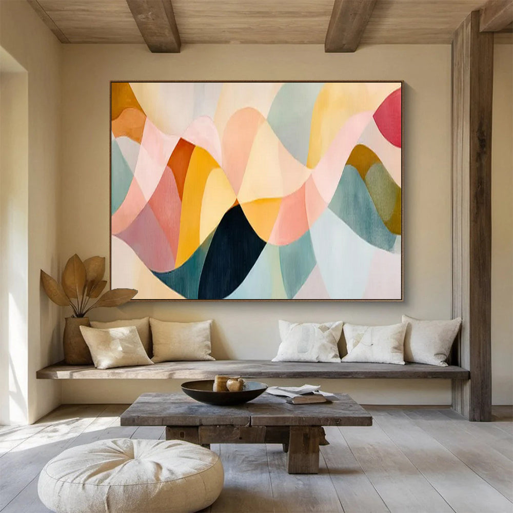 “Pastel Waves & Geometric Forms” - Modern Abstract - Painting On Canvas PT1694