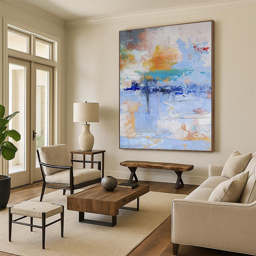 “Soft Blue - Orange Abstract Blend” - Gentle Abstract Painting On Canvas PS0224