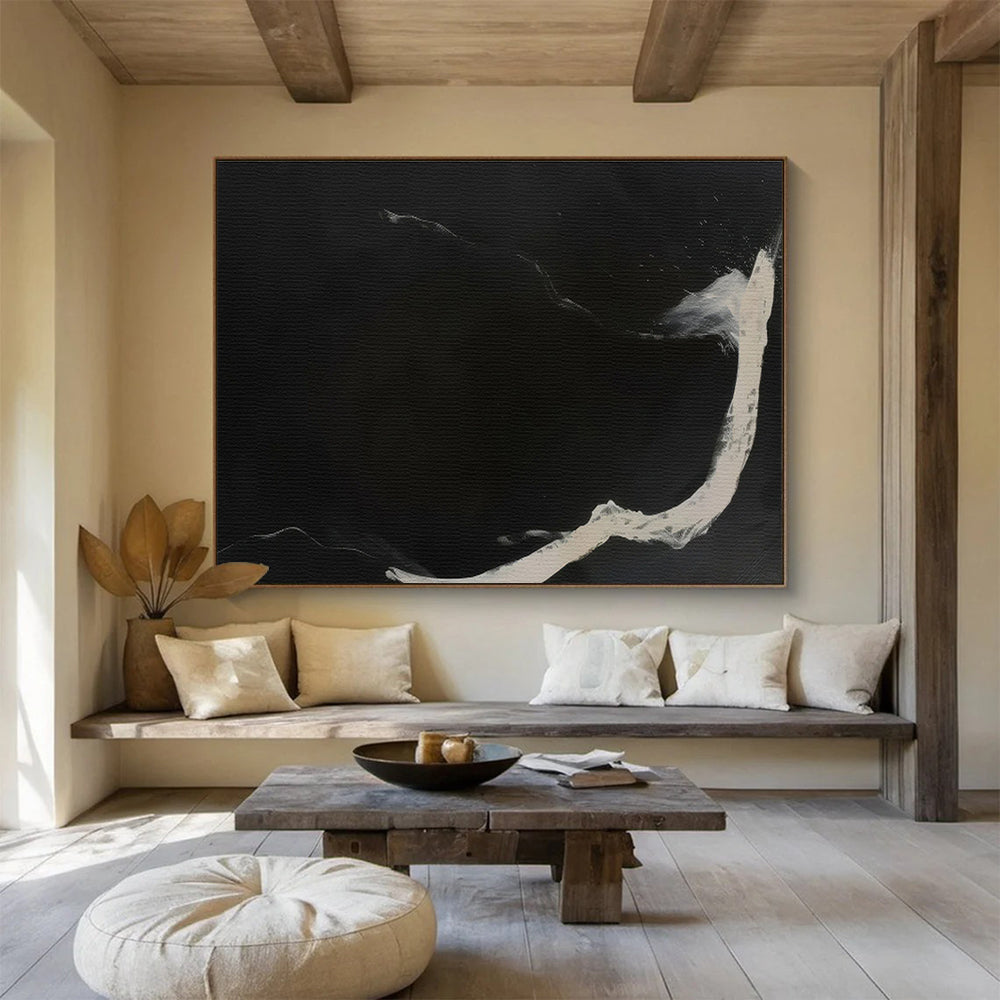 “Black and White Flowing Abstract” - Abstract Painting, Ideal for Study & Gallery Wall DKS591