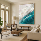 “White - Teal Textured Coast” - Impressionist - Inspired Seascape Painting On Canvas PT1394
