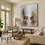 “Grey - Gold Abstract Bursts” - Impasto Abstract Painting On Canvas PT1168