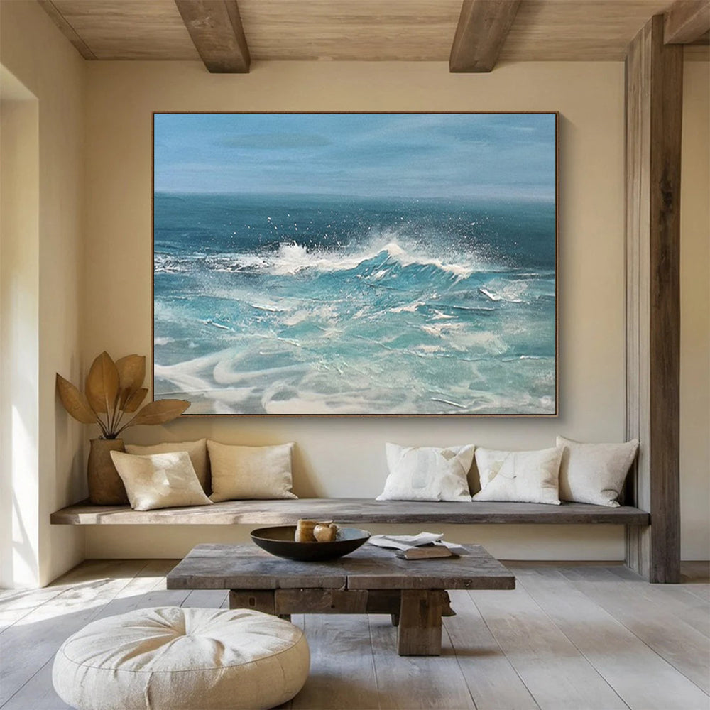 “Dynamic Ocean Wave in Blues and Whites” - Realistic Marine Oil Painting On Canvas PT025