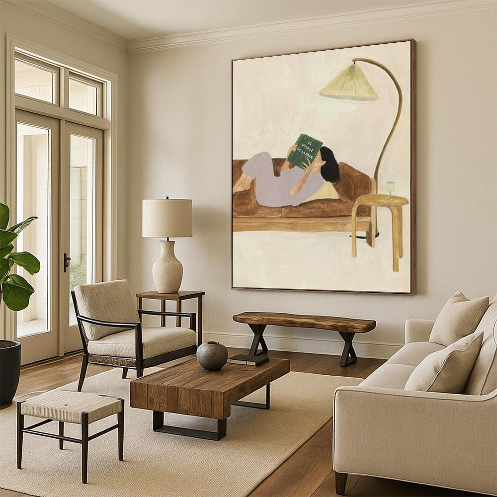 Cozy Reading Nook, Whimsical Figurative, Matisse - Inspired Palette, Painting On Canvas PT2107