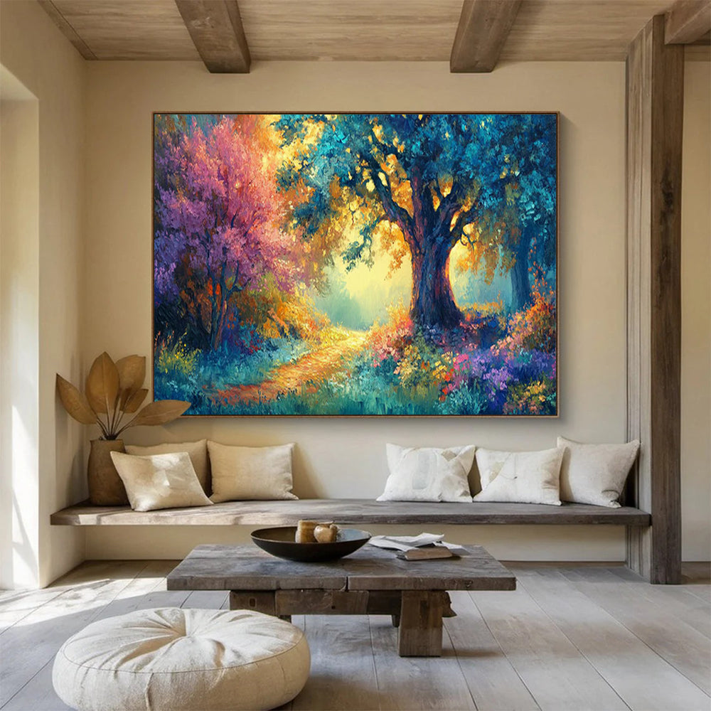 “Enchanted Forest Path” - Colorful Landscape, Fantasy Forest Oil Painting On Canvas DKS697
