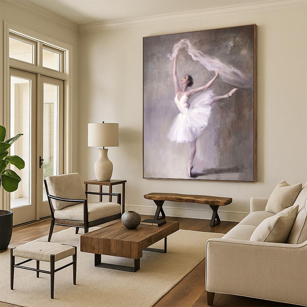 “Ballerina with Veil” - Graceful Oil Painting On Canvas PT2181