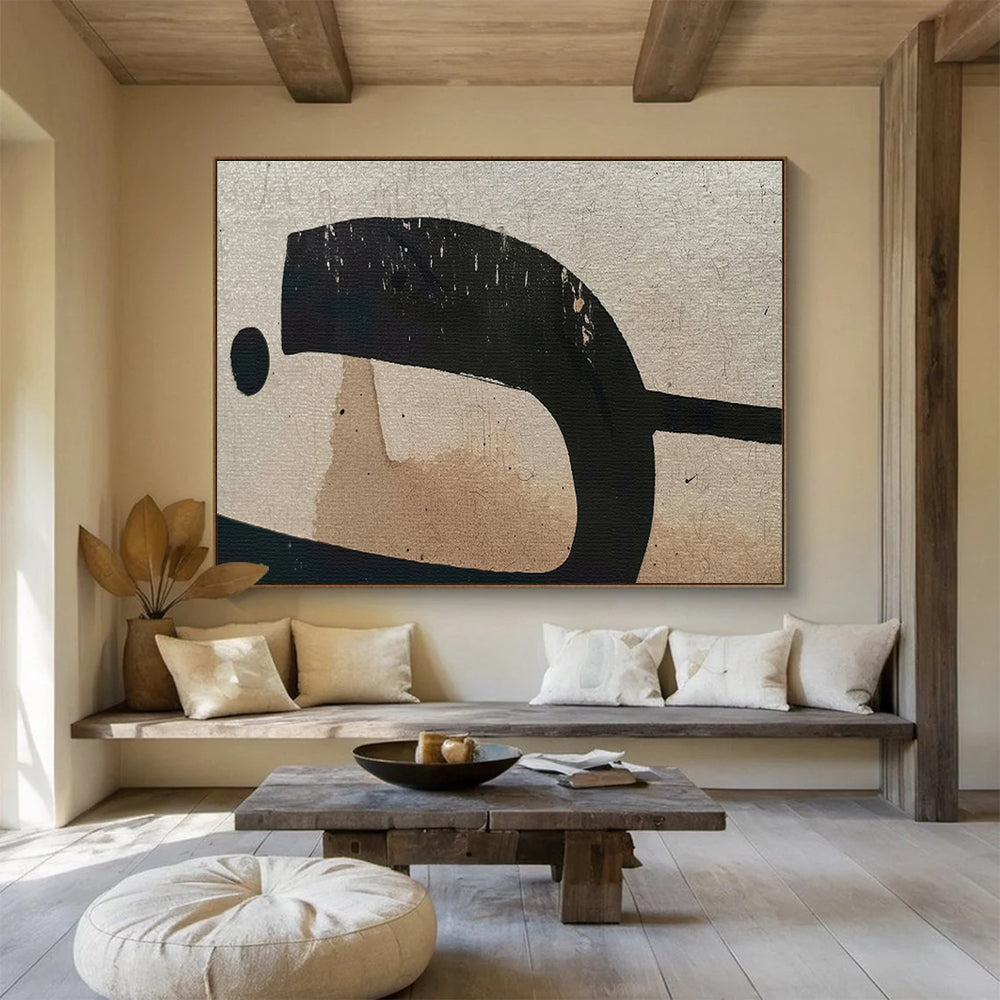 “Worn Black and Beige Abstract” - Abstract Painting on Canvas, Suits Vintage - Style Room & Office DKS587