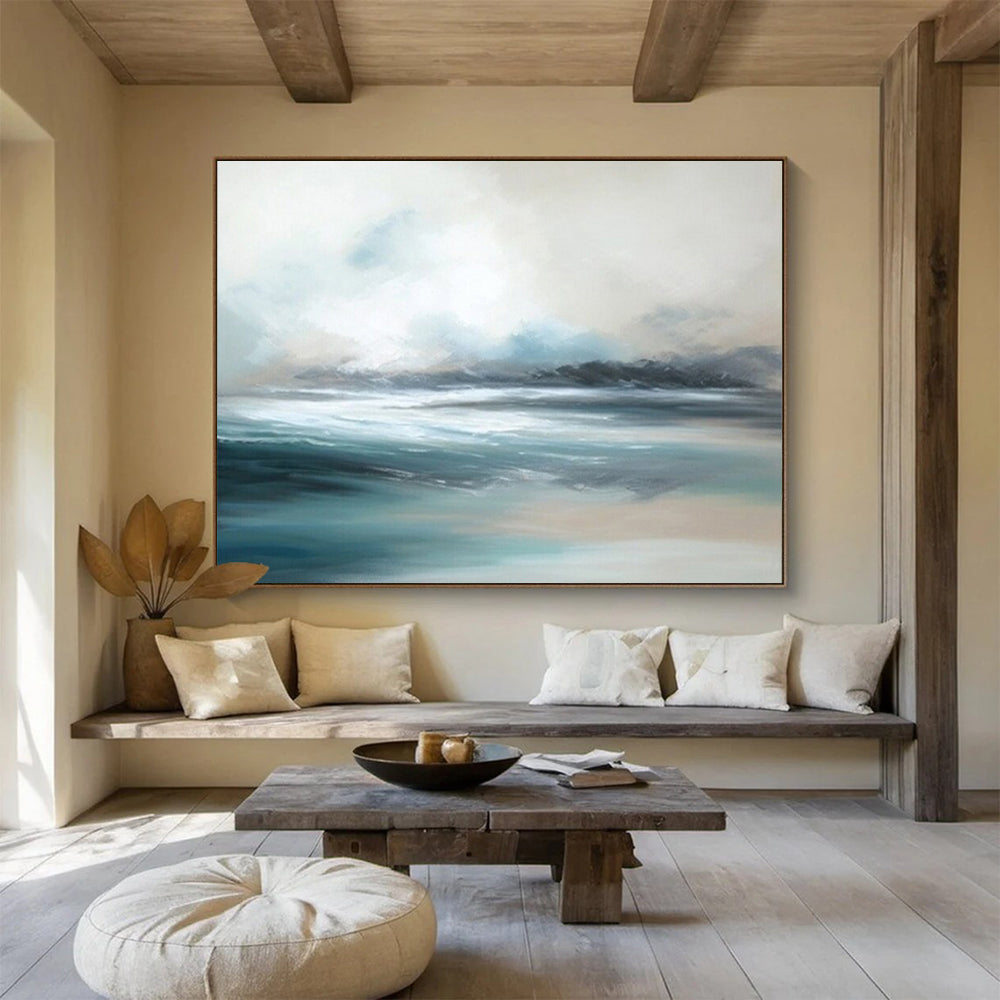 “Blue - Gray Abstract Seascape” - Calm Blue “Serene Shores” Painting On Canvas PT1638