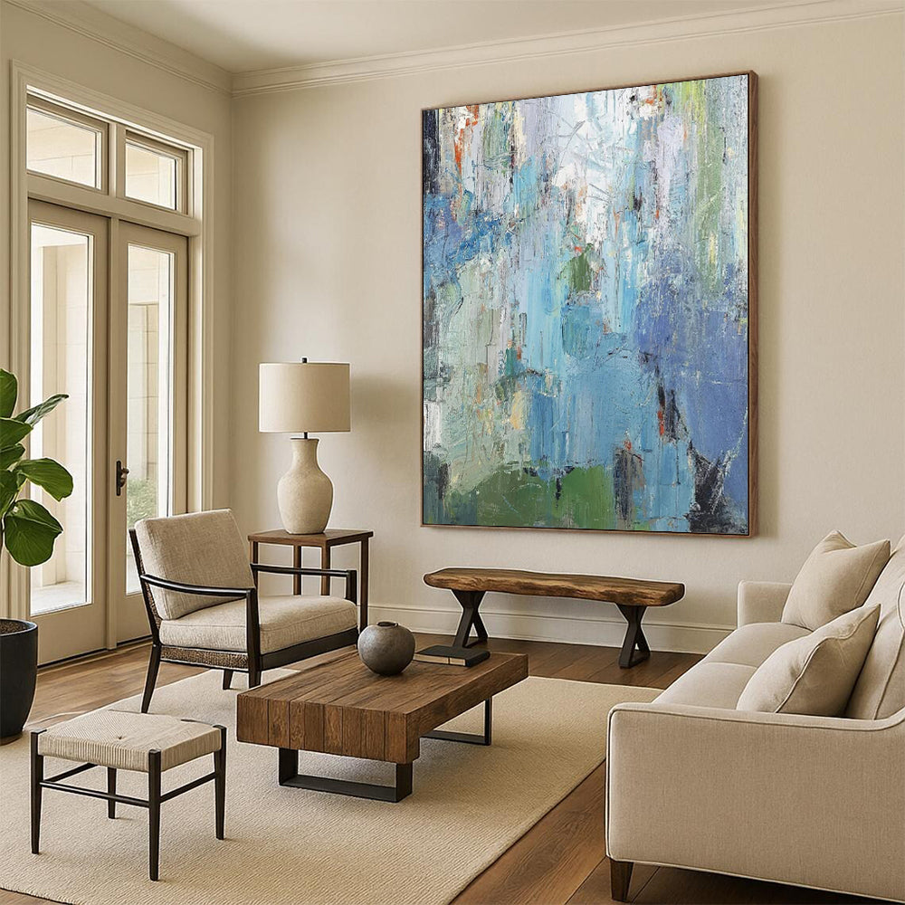 “Blue and Green Abstract” - Impressionist Abstract Painting On Canvas PT2262