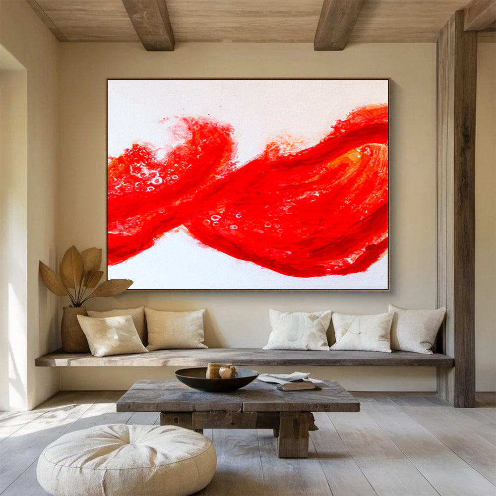 “Dynamic Red Abstract Wave” - Abstract Painting On Canvas DKS569