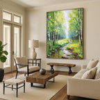 “Green Forest Stream” - Impressionist Landscape Painting On Canvas PT1266