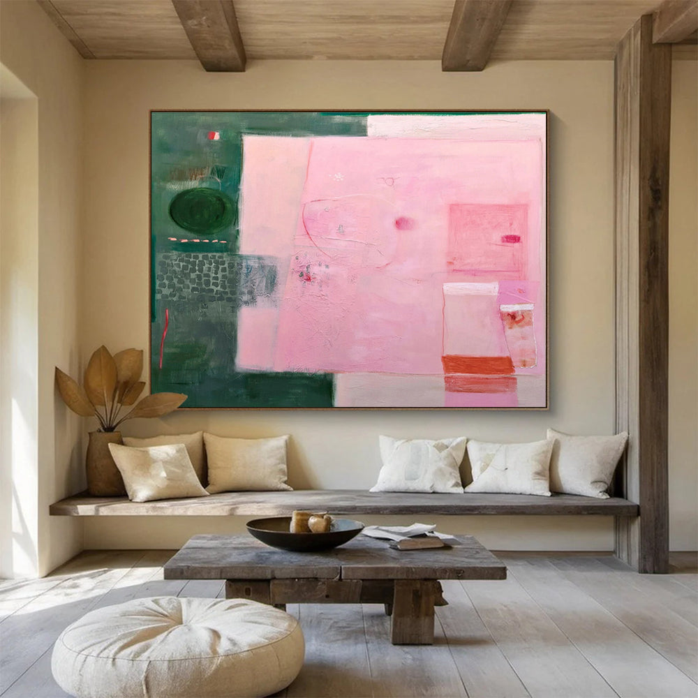 Pink & Green Abstract Composition Painting On Canvas DKS060