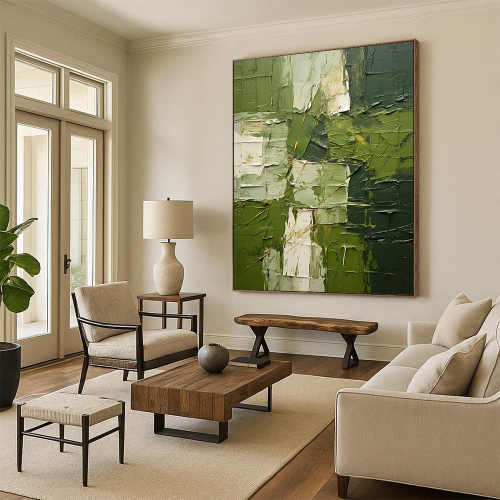 “Textured Green Abstract” - Impasto Abstract Painting On Canvas PT2277