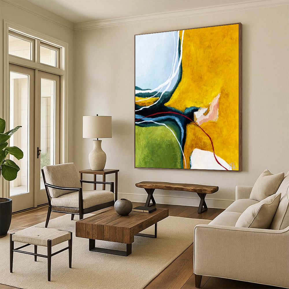 “Vibrant Yellow and Green Flow” - Abstract Energy Painting On Canvas PT2387