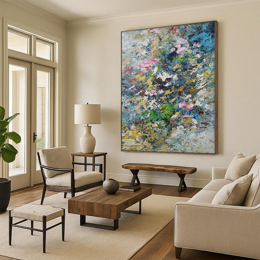 “Colorful Abstract Floral Burst” - Abstract Impasto Painting On Canvas PS0017