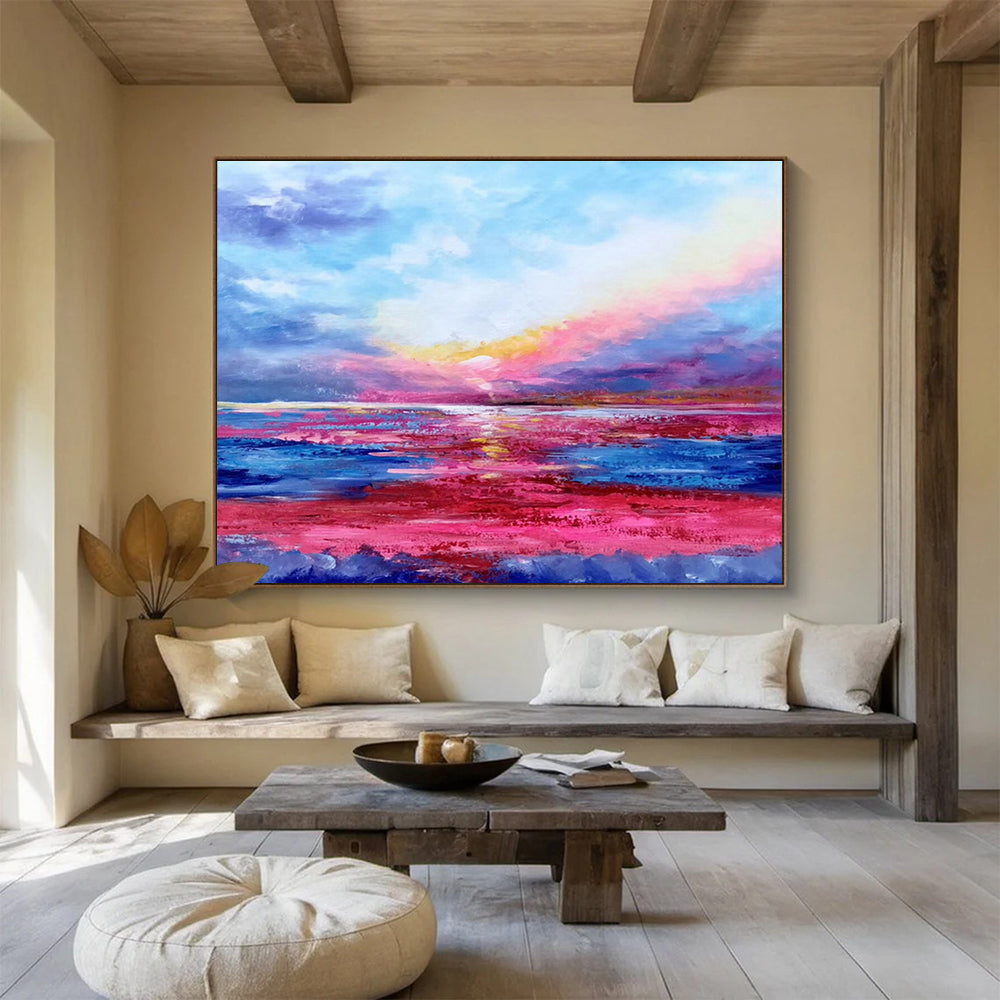 “Pink - Purple Seaside Sunset” Abstract Painting On Canvas DKS287