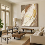 “Elegant Neutrals with Gold Accents” - Beige, Brown, Gold Abstract Painting On Canvas PT1477