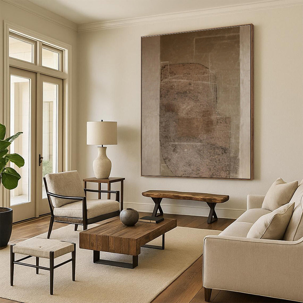 “Brown - Gray Textured Composition” - Brown, Gray Abstract Painting On Canvas PS0520