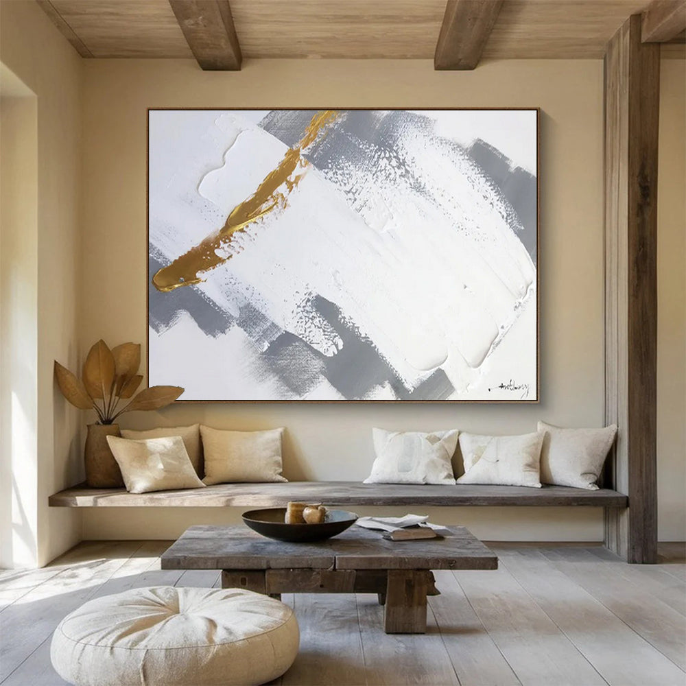 Gold Streak on Gray - Striking Abstract Painting On Canvas DKS317