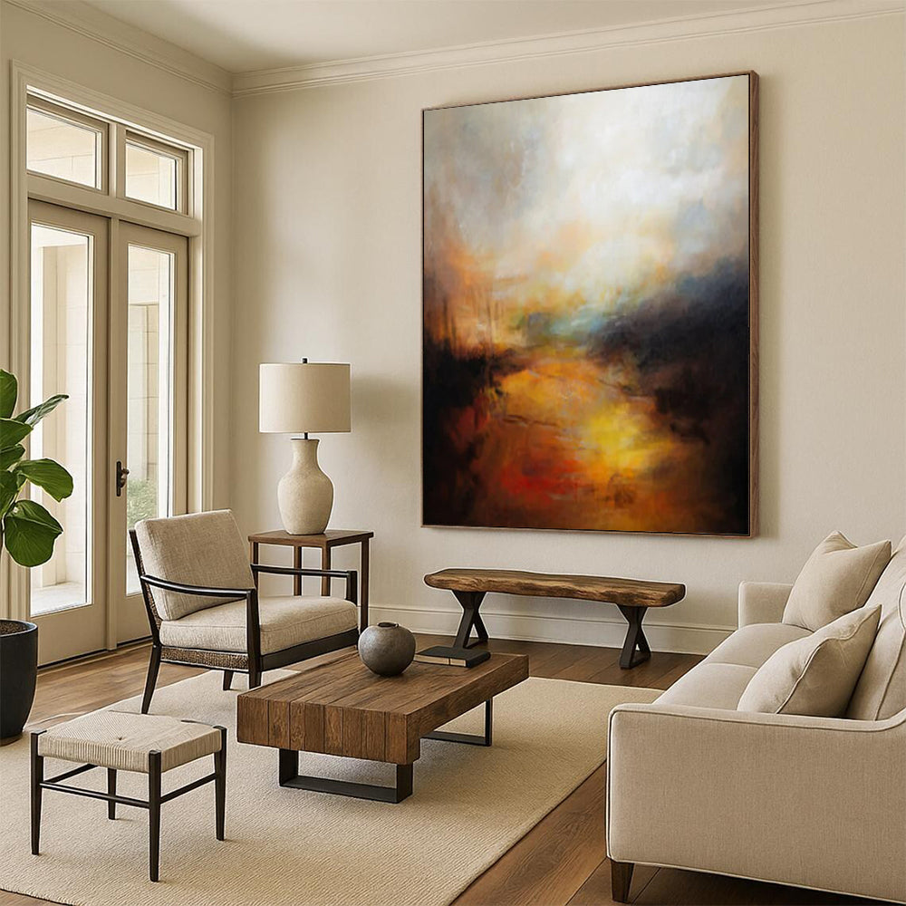 “Golden - Orange River” - Abstract Landscape Painting On Canvas PT2333