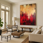 Red - Gold Abstract Intensity Textured Painting On Canvas DS073