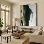 “Green - White - Gold Abstract Form” - Textured Abstract Painting On Canvas PT1234