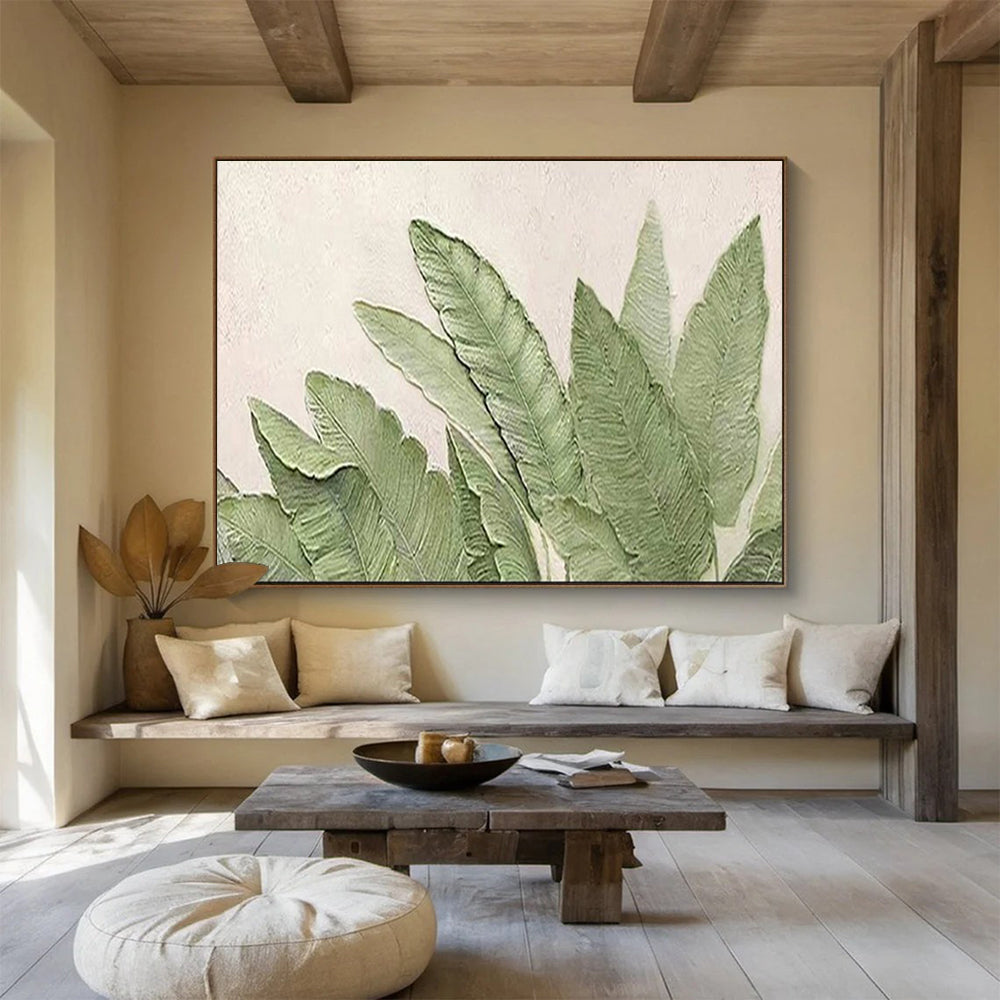 “Green Leaf Textures” - Natural Green “Botanical Touch” Painting On Canvas PT1652