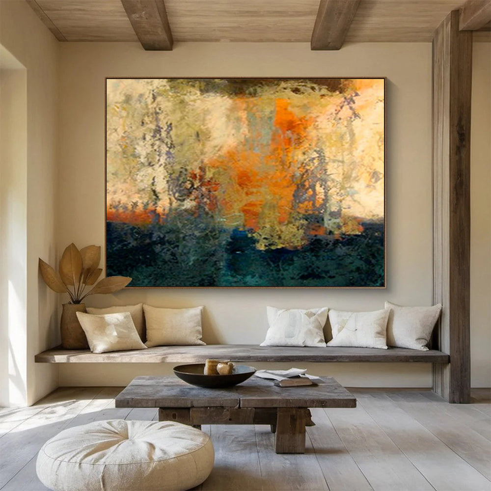 Mixed - Tone Abstract Horizon - Layered Landscape Painting On Canvas DKS378