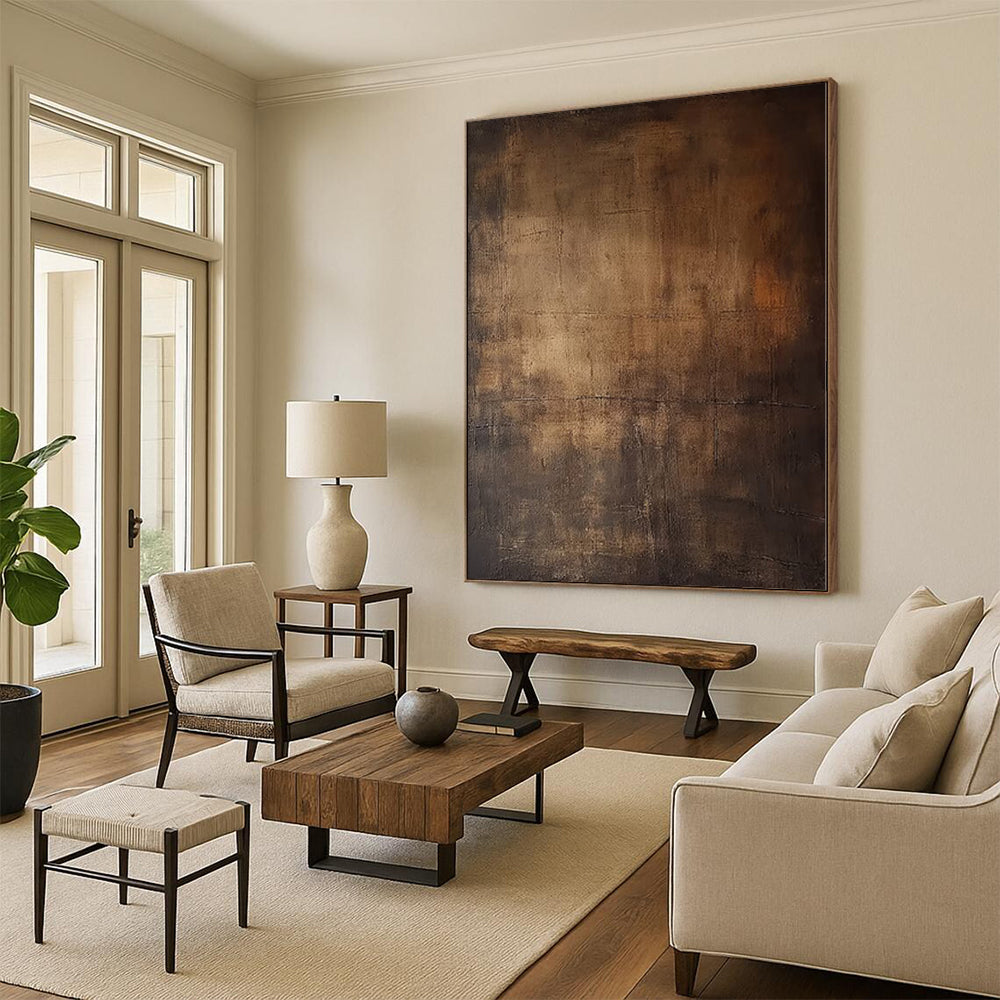 “Dark Brown Textured Abstract” - Rustic Abstract Painting On Canvas PS0097