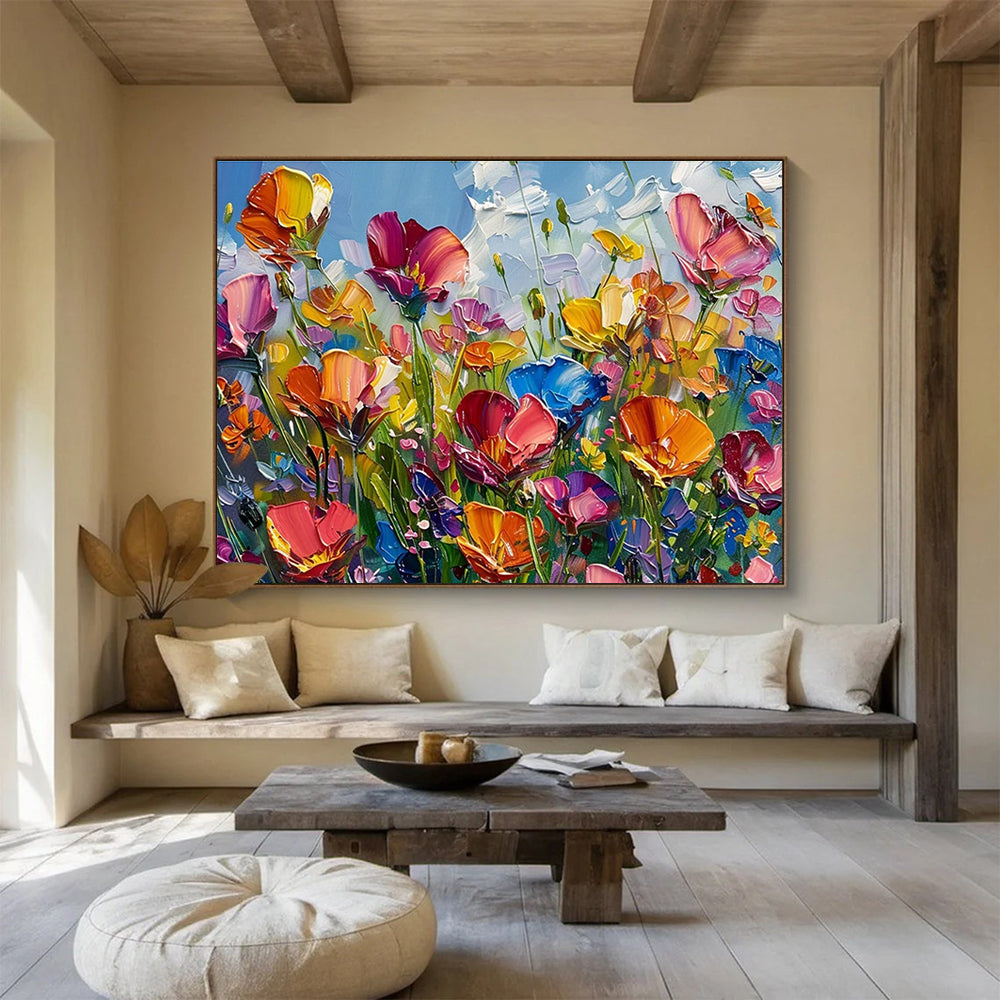 “Vibrant Flower Field” - Impasto Oil Painting On Canvas DKS797