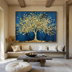 “Gold Tree on Blue” - Rich Gold “Golden Oasis” Painting On Canvas PT1620