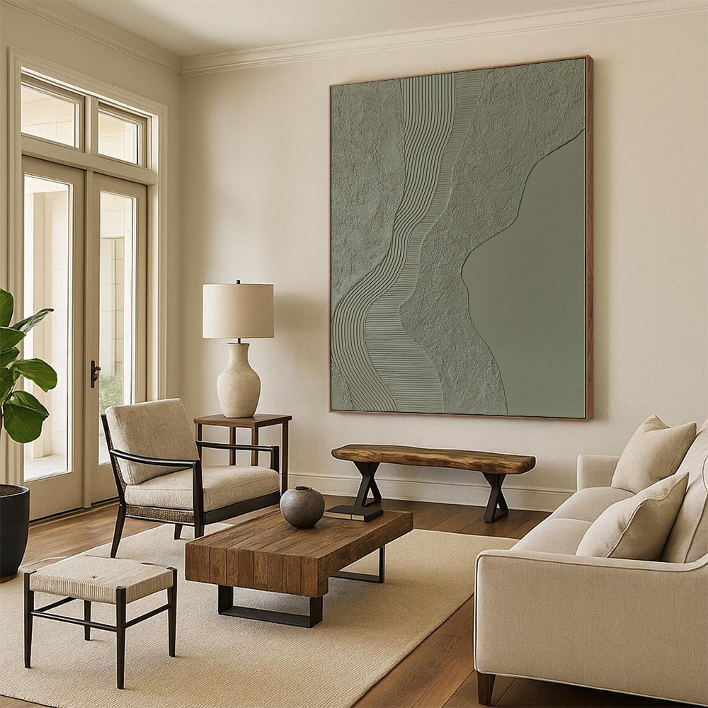 “Textured Wave - Line Abstract in Neutral Tones” - Minimalist Textured Painting On Canvas PS0253